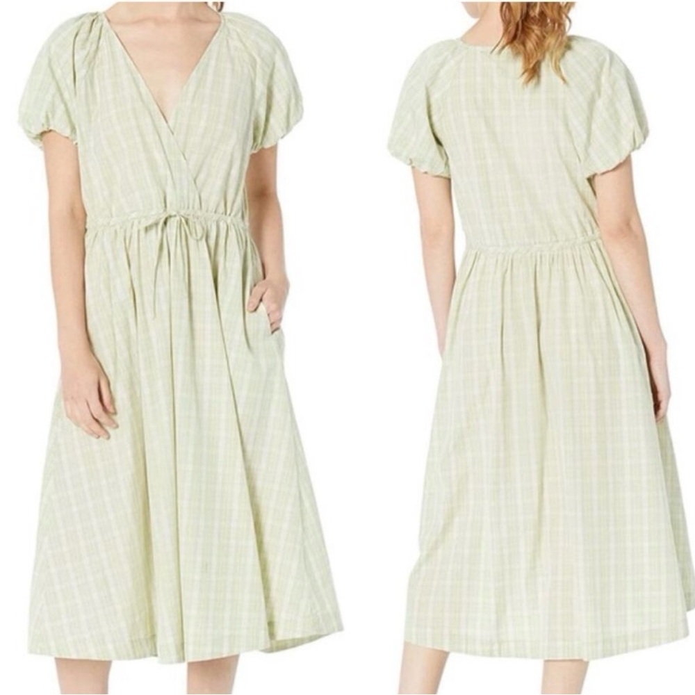 Madewell midi dress green tie waist